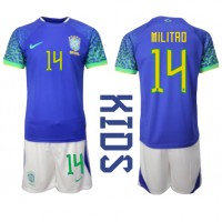 Brasil Eder Militao #14 Fotballklær Bortedraktsett Barn VM 2022 Kortermet (+ korte bukser)